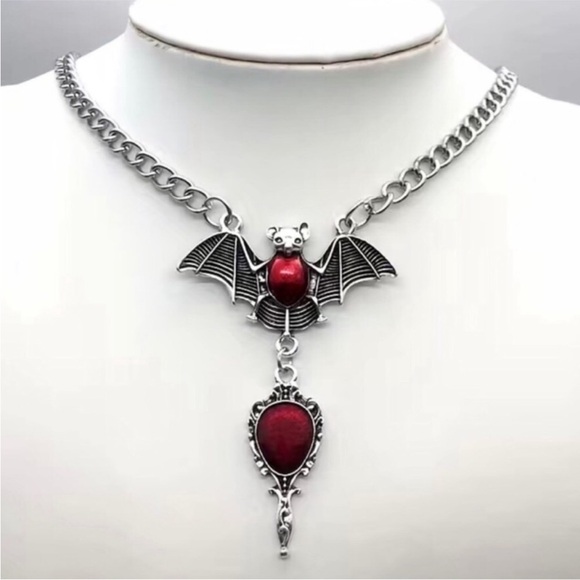 Women Red Bat Choker Gothic Bat Cross Pendant Choker Necklace Cosplay Punk Biker - Picture 1 of 5